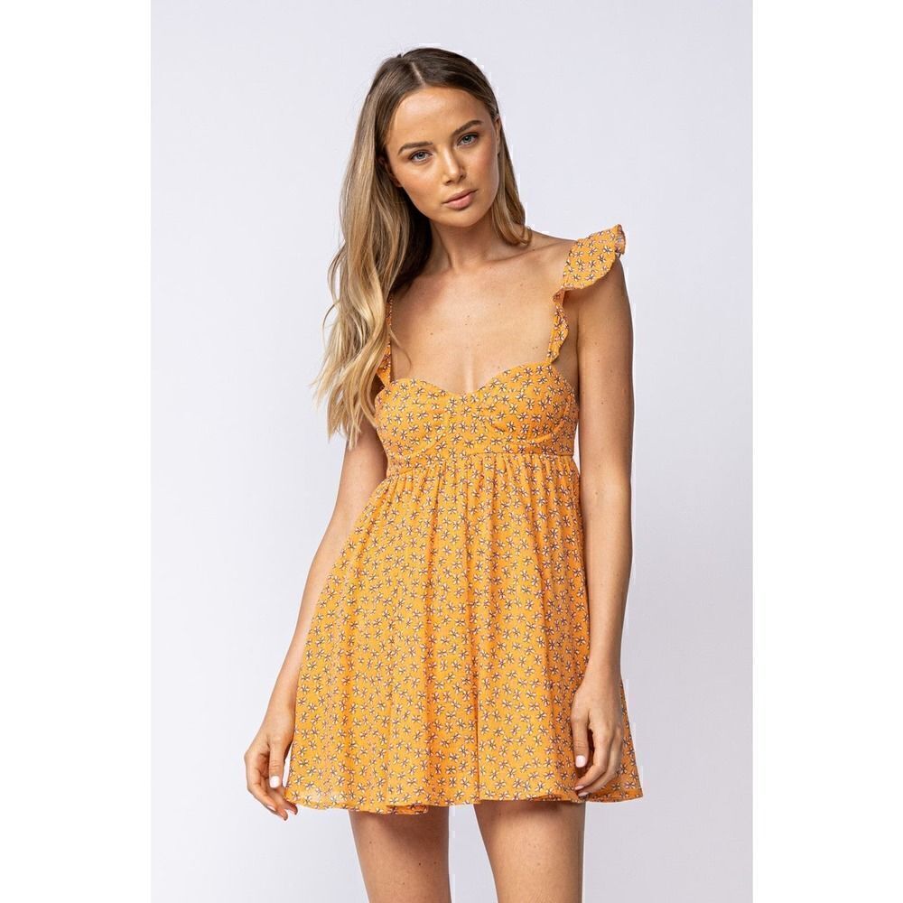 Sky To Moon Orange Floral Babydoll Mini / S